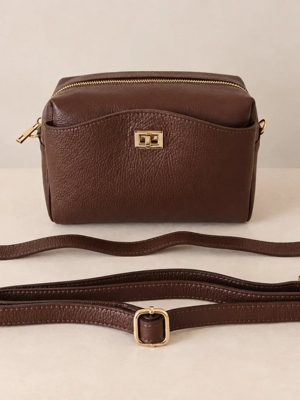 Cognac Genuine Leather Crossbody Bag, Italian Leather Shoulder Bag